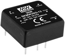 Seria modułów przetwornic MEANWELLL DC/DC SKMW30 DIP 1''x1''' Obudowa Pojedyncze wyjście Stosunek napięcia wejściowego: 4:1 Moc: 30W regulowana Przetwornica DC/DC Mean Well SKMW30F-15 SKMW30F-15, 30 W, 2 A, 1 szt.