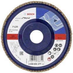 X431 Standard for Metal zapewnia dobre wyniki podczas obróbki zgrubnej krawędzi/spoin i zgrubnie szlifowanych powierzchni Tarcza lamelkowa Bosch Accessories X431 2608601277 Średnica 125 mm 1 szt.