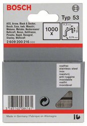 Zszywki z cienkiego drutu, typ 53, 11,4 x 0,74 x 10 mm, 1000 szt., ze stali nierdzewnej Bosch Accessories 2609200216, N/A, 1000 szt.