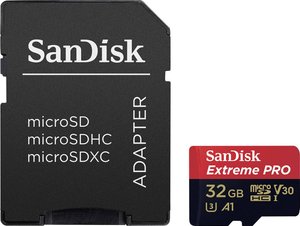 Karta pamięci microSDHC SanDisk Extreme® Pro, 32 GB, Class 10, UHS-I, UHS-Class 3, v30 Video Speed Class