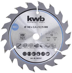 Piła tarczowa do płyt wiórowych kwb 582357, drewno / drewno liściaste, 140 x 12,7 mm, czyste cięcia, średnia liczba, 18 zębów Z-18, średnia brzeszczot CleanCut, 75 Tarcza tnąca z węglików spiekanych kwb 140 x 12.75 mm 1 szt.