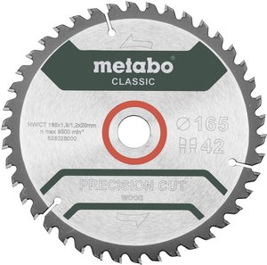 Tarcza tnąca z węglików spiekanych Metabo Precision cut Wood - Classic 165X20 Z42 WZ 5° 165 x 20 x 1.2 mm 1 szt.