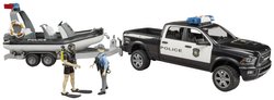 Pickup policyjny BRUDER RAM 2500, L+S, przyczepa, łódź