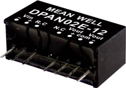 Moduły przetwornicy DC/DC firmy MEANWELL DPAN02 serii SIP/SIL8 Obudowa Podwójne wyjście Napięcie wejściowe: 2:1 Moc: sterowana 2W Moduł przetwornicy DC/DC Mean Well DPAN02A-15 DPAN02A-15, 2 W, 67 mA, 1 szt.