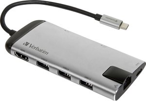 Wieloportowy koncentrator USB-C USB 3.1 Gen 1 / USB 3.0 x 3 / HDMI / SDHC / Micro SDHC / RJ45 Stacja dokująca USB-C® Verbatim Stacja dokująca USB-C® 49142
