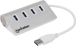 Manhattan 4-portowy USB 3.0 Hub Cztery porty USB 3.0 Typ A Aluminiowa obudowa zasilana przez USB Hub USB 3.2 Gen 1 Manhattan 163767 4 porty aluminiowa obudowa biały