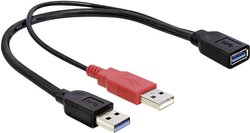 Kabel Delock złącze żeńskie USB 3.0 + złącze męskie USB 3.0 typu A na złącze męskie USB 2.0 typu A  Kabel USB 3.0 Y Delock, [2x USB 3.0 A męskie - 1x USB 3.0 A żeńskie], 0,30 m, czarny