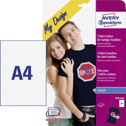 Avery-Zweckform My Design T-Shirt MD1004 Folia do drukarek atramentowych, do tekstu DIN A4 do tkanin farbowanych, Zoptymalizowany do drukarek atramentowych 8 ark.