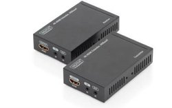Extender KVM HDMI - zestaw składa się z nadajnika i odbiornika - wzmacniacz audio/wideo - HDBaseT - 4K 2K Ultra HD przy 30 Hz - 70 m zasięg transmisji - czarny Ekstender (przedłużenie) HDMI Digitus DS-55500, przez kabel sieciowy RJ45, 70 m