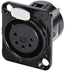 Gniazdo panelowe 5-pinowe, zaciski lutowane, obudowa chromowana czarna, styki złocone Złącze męskie XLR Rean AV RC5FDL-B RC5FDL-B, złącze żeńskie do wbudowania, 1 szt.