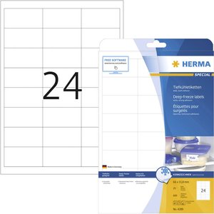 Herma 4389 Etykieta do chłodzenia 66 x 33.8 mm Papier biały 600 szt. Trwały Drukarka atramentowa, Drukarka Laserowa, Drukarka Laserowa, kolorowa, Kopiarka, Drukarka z funkcją kopiowania w kolorze, Drukarka etykiet