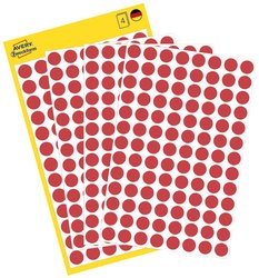 Kropki samoprzylepne AVERY Zweckform (Ø 8 mm, 416 punktów samoprzylepnych na 4 arkuszach, papier, mat) czerwone Avery-Zweckform 3010 Etykiety do oznaczników Ø 8 mm czerwony 416 szt. Trwały Papier
