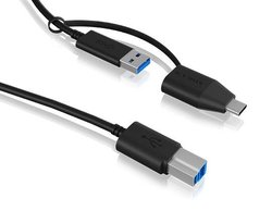 Kabel USB ICY BOX IB-CB032, USB 3.2 Gen1 (USB 3.0), Złącze męskie USB-C®, Złącze męskie USB-A, Złącze męskie USB-B, 1.00 m