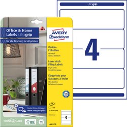 Etykiety na segregatory Avery Zweckform L6061-10, 59 x 192 mm, 10 arkuszy / 40 etykiet, białe Etykiety do folderów Avery-Zweckform L6061-10, 40 szt.