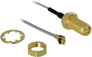 Kabel przedłużający anteny Wi-Fi  Delock 88379, [1x Złącze męskie IPEX - 1x Złącze żeńskie RP-SMA], 0.30 m, Rodzaj złącza: kątowy 2-krotnie