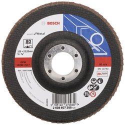 X551 Expert for Metal z imponującą wydajnością usuwania materiału z powierzchni metalowych Z otworem o średnicy 22,23 mm do standardowych szlifierek kątowych z nakrętką mocującą. Tarcza lamelkowa Bosch Accessories X551 2608607355 Średnica 125 mm 1 szt.