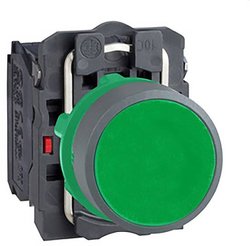 Przycisk kompletny, plastikowy, chwilowy, zielony, 22mm, 1NO+1Ö, w kolorze szarym Akcesoria rozdzielacza Schneider Electric XB5AA35C0 , , , 1 szt.