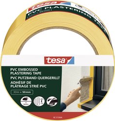 Taśma tynkarska tesa z PVC z tłoczeniem — samoprzylepna taśma tynkarska z wysokiej jakości materiałem nośnym z PVC, którą można oderwać ręcznie — do ochrony podczas tynkowania na zewnątrz — żółta — 33 mx 50 mm Taśma tynkarska tesa  55486-00000-00 PVC Putz