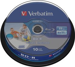 Verbatim BD-R 25 GB 6x opakowanie 10 wrzecion do druku Płyta Blu-ray Verbatim 43804, 25 GB, 6 x, 10 szt.