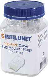 Wtyczka modułowa Intellinet 100 szt. Cat5e RJ45 UTP 3-punktowa do drutu pełnego 100 wtyczek na kubek Złącze męskie RJ45 Intellinet 502399, CAT 3, CAT 4, CAT 5, CAT 5e, piny:8P8C, 100 szt.