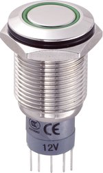 Przełącznik wciskany, wandaloodporny zatrzask TRU COMPONENTS LAS2GQF-11ZE/G/12V/N/P, 1 x wł/wł, IP67, 1 szt.