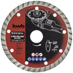 Diamentowa tarcza tnąca kwb RED-LINE - krawędź turbo, zestaw do szlifierek kątowych i szlifierek przecinających, Ø 125 x 22 mm kwb 797540 Tarcza tnąca diamentowa Średnica 125 mm Średnica otworu 22 mm marmur, ceramika, płytka ceramiczna 1 szt.