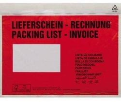 Torba na dokumenty rachunek dostawy/wielojęzyczny pokrowiec na dokumenty DIN C6 175 x 140 mm (szer. X wys.) LDPE, recyklingowany czerwony 250 szt./OPAK. Torba na dokumenty 1554043, 250 szt.