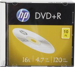 DVD + R 4,7 GB / 120 min / 16x Slimcase (10 płyt), srebrna powierzchnia DVD+R HP DRE00085 10 szt.