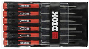 Zestaw pilników igiełkowych, 6 sztuk, z uchwytami czarno-czerwonymi, 140 mm, nacięcie 2, Zestaw pilników igłowych Dick 2160142-2K 2160142-2K 140 mm 1 zest.