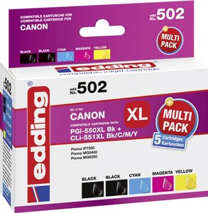 Edding Tusz Zamiennik Canon PGI-550PGBK XL, CLI-551C XL, CLI-551M XL, CLI551Y XL Czarny, Cyjan, Magenta, Żółty  atrament Edding EDD-502 EDD-502, 1 zest.