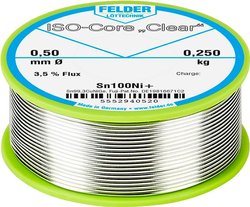 Cyna lutownicza Felder Löttechnik ISO-Core ''Clear'' Sn100Ni+ szpula Sn99,25Cu0,7Ni0,05  0.250 kg 0.5 mm