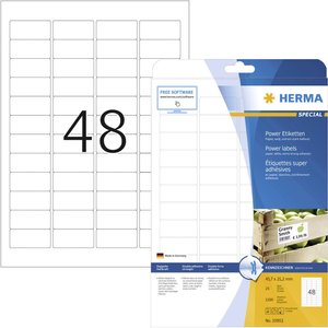 Herma 10902 Etykiety samoprzylepne 45.7 x 21.2 mm Papier biały 1200 szt. Trwały Drukarka atramentowa, Drukarka Laserowa, Drukarka Laserowa, kolorowa, Kopiarka, Drukarka z funkcją kopiowania w kolorze, Drukarka etykiet