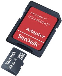 Karta SanDisk microSDHC 32 GB Class 4 wraz z pakietem zdjęć adaptera SD Karta pamięci microSDHC SanDisk SDSDQB-032G-B35, 32 GB, Class 4