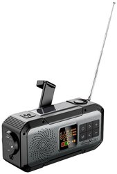 Radiotelefon alarmowy Reflexion TRA555 UKW, AM korba ręczna, Funkcja powerbanku, panel słoneczny, latarka kieszonkowa, wodoodporny, wielokrotne ładowanie czarny, szary