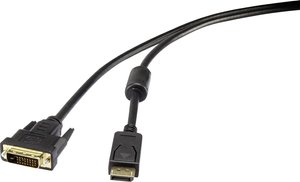 Przejściówka DisplayPort, DVI Renkforce RF-4212213, ze złączem śrubowym, pozłacane styki, z rdzeniem ferrytowym, 5.00 m