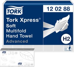 Chusteczki papierowe Tork Xpress® BuberMultifold H2 Advanced, bardzo miękkie i chłonne, 2-warstwowe, 21 x 136 ręczników papierowych TORK 120288 Xpress® Multifold Advanced Ręczniki papierowe (D x S) 34 cm x 21 cm biały 2856 szt.