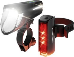 FISCHER FAHRRAD Zestaw oświetlenia rowerowego PLUS 110 + TWIN STOP LED  czarny