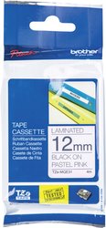 Taśma do nadruku, pastelowa  Brother TZe TZe-MQE31  Kolor taśmy: różowy pastelowy Kolor nadruku:czarny 12 mm 4 m