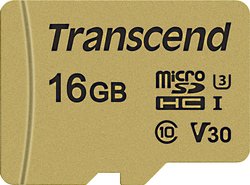 Karta pamięci microSDHC Transcend Premium 500S, 16 GB, Class 10, UHS-I, UHS-Class 3, v30 Video Speed Class