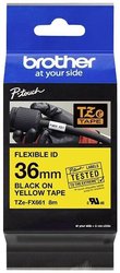 Taśma do nadruku, elastyczna  Brother TZe TZEFX661  Kolor taśmy: żółty Kolor nadruku:czarny 36 mm 8 m
