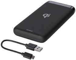 Power bank z certyfikatem Qi z szybkim ładowaniem, mocowany do urządzenia za pomocą przyssawek, 10 000 mAh, 37 Wh, czarny Powerbank indukcyjny Deltaco - a nordic brand PB-Q1001, 5 V przez USB