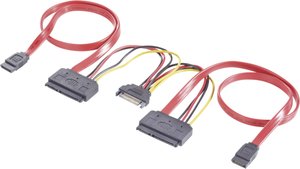 Kabel Y SATA Renkforce RF-2926611[2x złącze żeńskie SATA 7-pin, złącze męskie zasilające SATA - 2x złącze żeńskie SATA 15+7-pin], 0.50 m