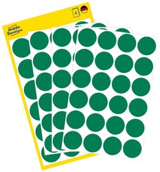 Kropki samoprzylepne AVERY Zweckform (Ø 18 mm, 96 punktów samoprzylepnych na 4 arkuszach, papier, mat) zielone Avery-Zweckform 3006 Etykiety do oznaczników Ø 18 mm zielony 96 szt. Trwały Papier