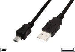 Kabel połączeniowy Digitus USB 2.0, typ A - mini B (5pin), wtyczka / wtyczka, dł. 3 m, USB 2.0, czarny Kabel USB Digitus AK-300130-030-S, USB 2.0, Złącze męskie USB-A, Złącze męskie USB Mini-B, 3.00 m