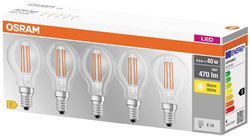 E14  LED  4 W = 40 W  ciepła biel  Kształt łzy  filament Żarówka LED OSRAM 4058075090668 E14 4 W = 40 W 470 lm ciepła biel 5 szt.