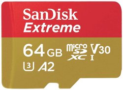 SanDisk Extreme — karta pamięci Flash (w zestawie adapter microSDXC na SD) Karta pamięci microSD SanDisk Extreme, 64 GB, UHS-Class 3