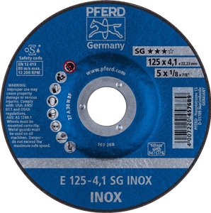 PFERD 62212423 Sg Inox Tarcza tnąca wygięta Średnica 125 mm Średnica otworu 22.23 mm  10 szt.