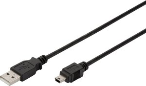Kabel USB Digitus AK-300108-010-S, USB 2.0, Złącze męskie USB-A, Złącze męskie USB Mini-B, 1.00 m