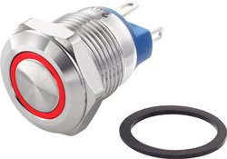 Przełącznik wciskany, wandaloodporny TRU COMPONENTS TC-GQ12-AF-10E/J/R/12V/S TC-7494652, 12 mm, 48 V/DC, 2 A, 1 szt.
