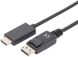 Kabel-przejściówka DisplayPort, DP - HDMI typu a, 1m, 4K@60Hz (Ultra HD), z korekcją, DP 1.2/HDMI 2.0 Przejściówka DisplayPort, HDMI Digitus AK-340303-010-S AK-340303-010-S, potrójne ekranowanie, 1.00 m
